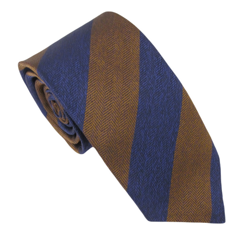 Brown & Blue Stripe Textured Red Label Silk Tie by Van Buck