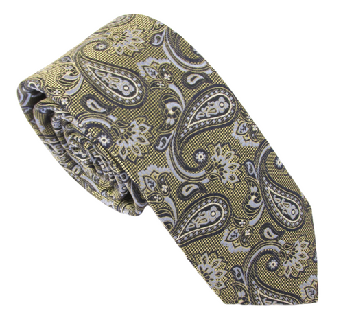 Blue & Gold Check Paisley Red Label Silk Tie by Van Buck