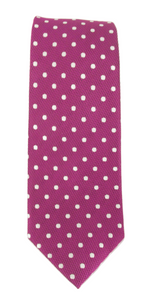 Cerise Pink Silk Tie With White Polka Dots by Van Buck