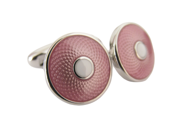 Platinum Pink Circle Cufflinks by Van Buck