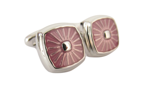 Platinum Pink Square Cufflinks by Van Buck