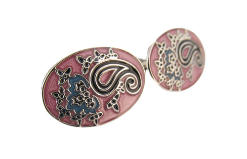 Platinum Pink Paisley Cufflinks by Van Buck