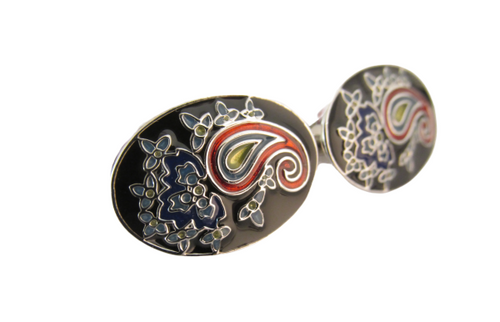 Platinum Black Paisley Cufflinks by Van Buck