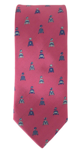 Pink & Blue Horse Jockey Silk Tie by Van Buck