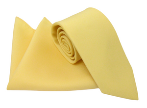 Lemon Satin Wedding Tie and Pocket Square Set by Van Buck