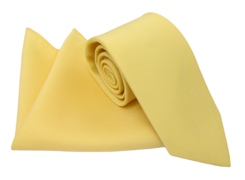 Lemon Yellow Satin Wedding Tie and Pocket Square by Van Buck