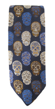 Limited Edition Navy Blue and Brown Skull Silk Tie by Van Buck