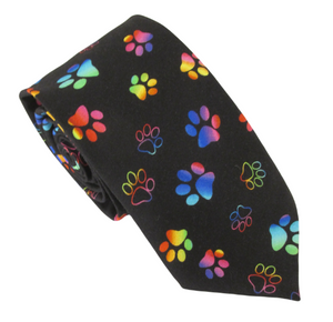 Neon Multi Paw Print Cotton Tie by Van Buck