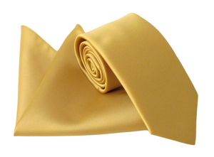 Gold Satin Wedding Tie and Pocket Square Set by Van Buck