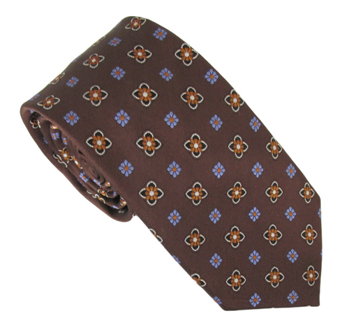 Brown Square Flower London Silk Tie by Van Buck