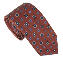 Red Rust Square Flower London Silk Tie by Van Buck