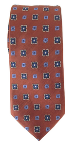 Red Rust Square Flower London Silk Tie by Van Buck