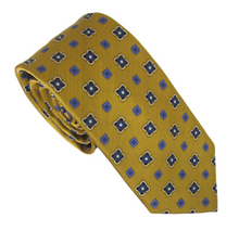 Gold Square Flower London Silk Tie by Van Buck