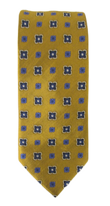 Gold Square Flower London Silk Tie by Van Buck