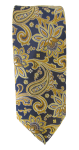 Navy Gold Paisley Flower London Silk Tie by Van Buck