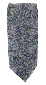 Navy & Green Intricate Paisley London Silk Tie by Van Buck