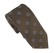 Brown Medallion Slub London Silk Tie by Van Buck