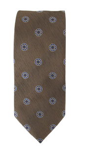 Brown Medallion Slub London Silk Tie by Van Buck