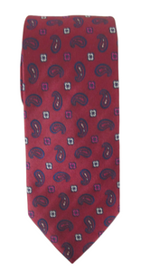 Red Paisley Squares London Silk Tie by Van Buck