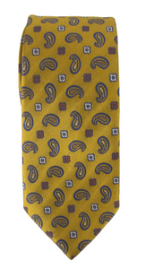 Gold Paisley Squares London Silk Tie by Van Buck