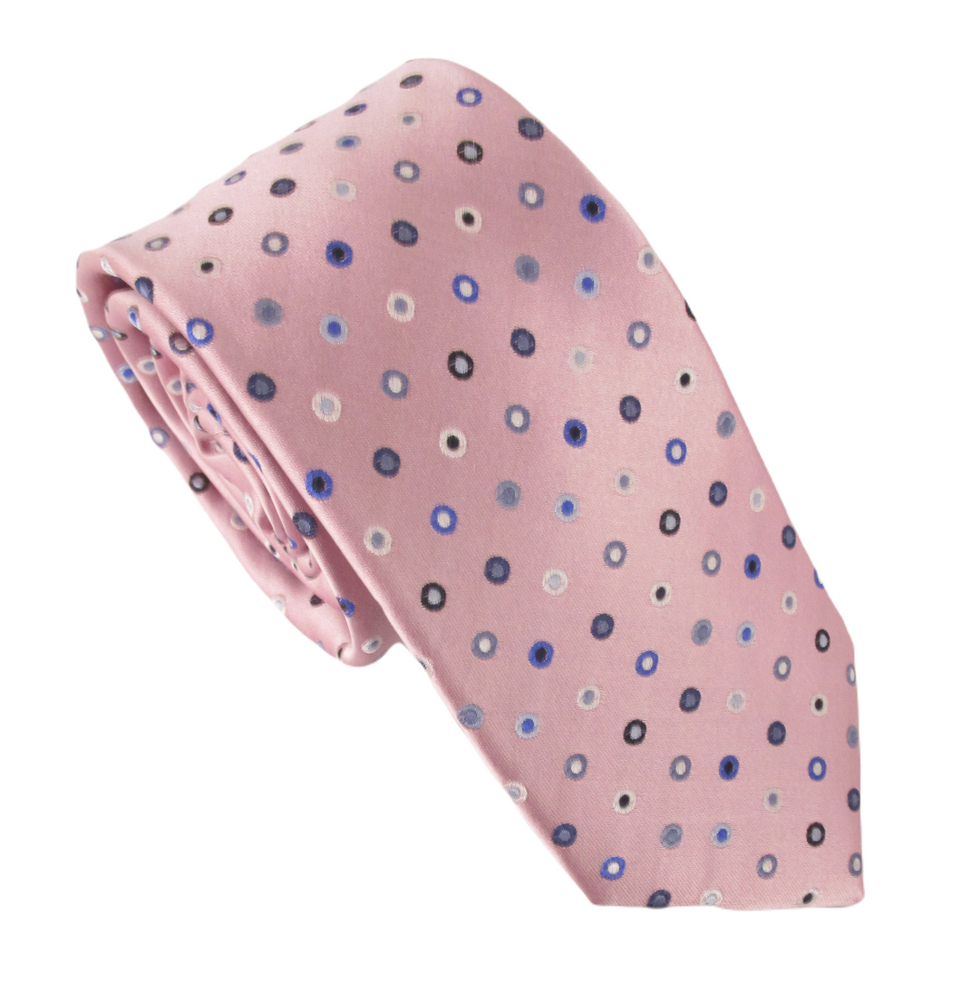 Pink Blue Dots London Silk Tie by Van Buck