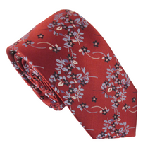 Red Floral Branch London Silk Tie by Van Buck