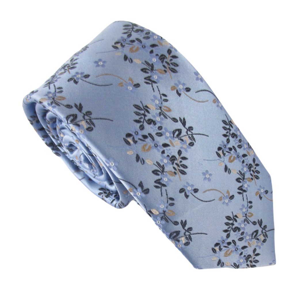 Blue Floral Branch London Silk Tie by Van Buck