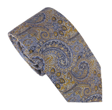 Gold & Blue Intricate Paisley London Silk Tie by Van Buck