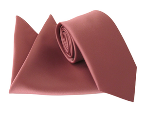 Dusky Pink Satin Wedding Tie and Pocket Square Set by Van Buck