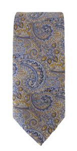 Gold & Blue Intricate Paisley London Silk Tie by Van Buck