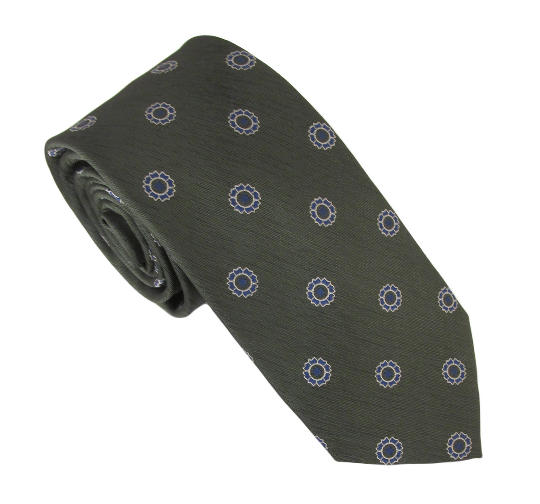 Green Medallion Slub London Silk Tie by Van Buck