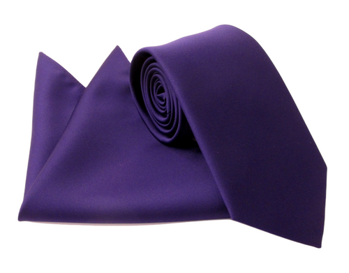 Bright Purple Satin Wedding Tie and Pocket Square Set by Van Buck