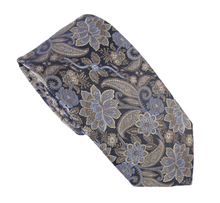 Navy & Beige Mystical Floral London Silk Tie by Van Buck