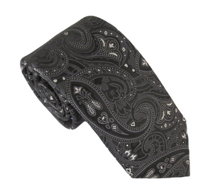 Black & White Large Paisley London Silk Tie by Van Buck