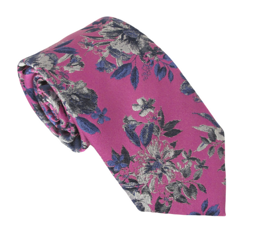 Cerise Art Flowers Red Label Silk Tie by Van Buck