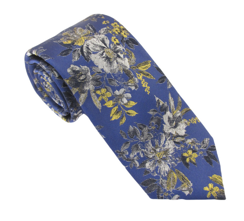 Blue Art Flowers Red Label Silk Tie by Van Buck