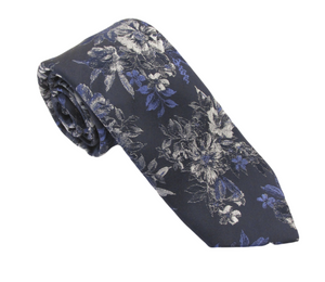 Navy Art Flowers Red Label Silk Tie by Van Buck