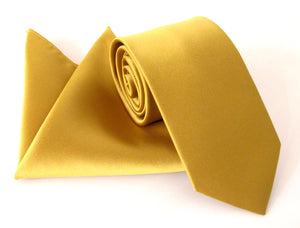 Old Gold Satin Plain Tie and Pocket Square Set by Van Buck