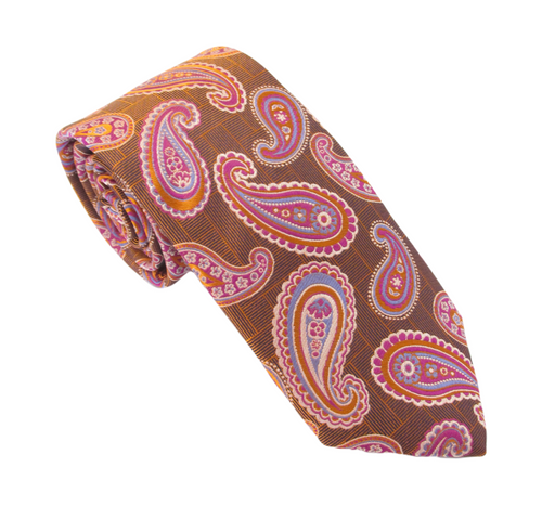 Orange Bright Large Paisley Red Label Silk Tie by Van Buck