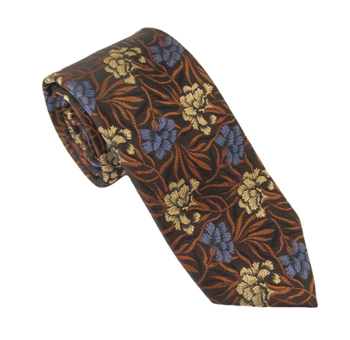 Burnt Orange Forest Flowers Red Label Silk Tie by Van Buck