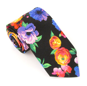 Black Floral Cotton Tie by Van Buck