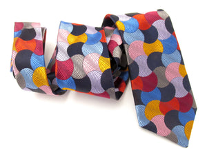 Van Buck Limited Edition Exclusive Navy and Red Geometric Half Moon Silk Tie