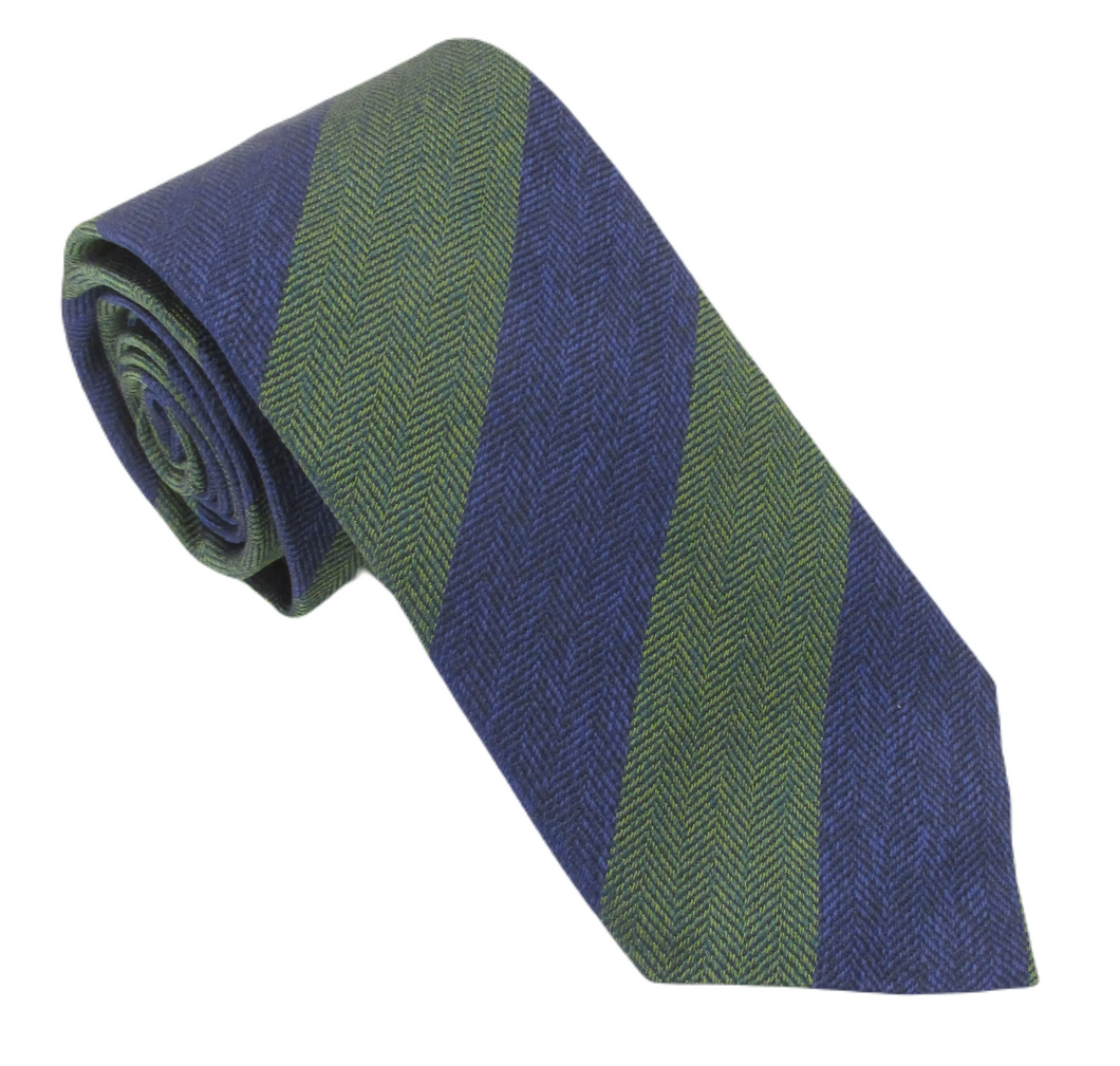 Navy & Green Stripe Textured Red Label Silk Tie by Van Buck