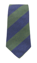 Navy & Green Stripe Textured Red Label Silk Tie by Van Buck