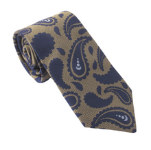 Tan Navy Paisley Textured Red Label Silk Tie by Van Buck