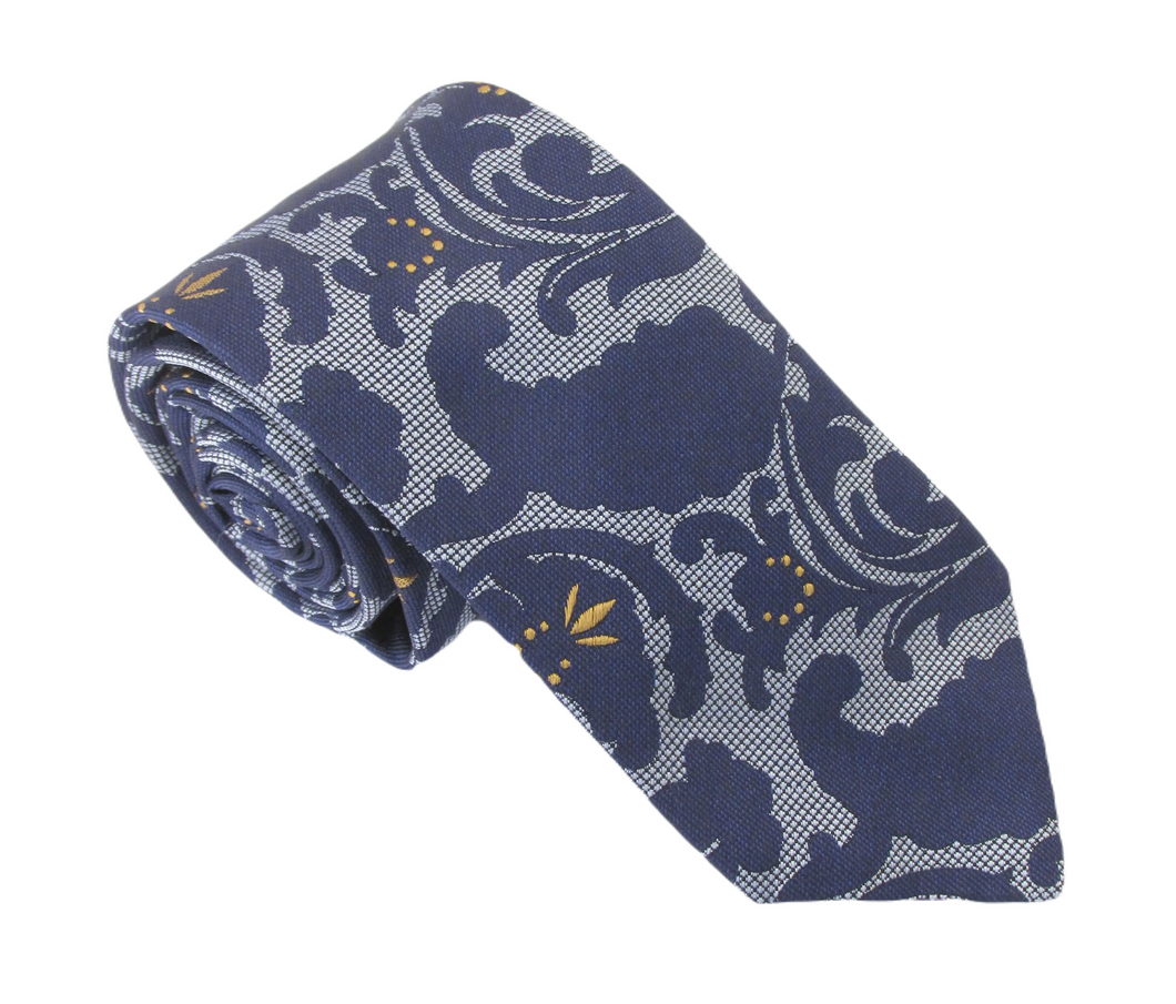 Navy Blue Paisley Floral Textured Red Label Silk Tie by Van Buck