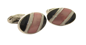 Platinum Oval Cufflinks with Pink Stripe by Van Buck