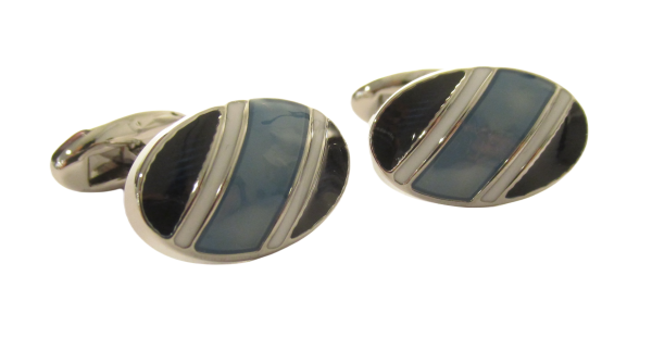 Limited Edition Oval Cufflinks with Blue Stripe by Van Buck