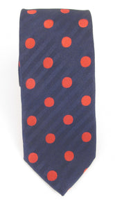 Navy Silk Tie With Large Red Polka Dots by Van Buck