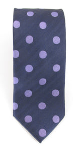 Navy Silk Tie With Large Lilac Polka Dots by Van Buck